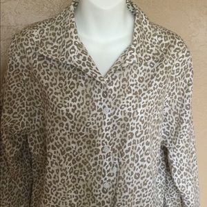 Chico’s Leopard Print Boyfriend Shirt 2 L